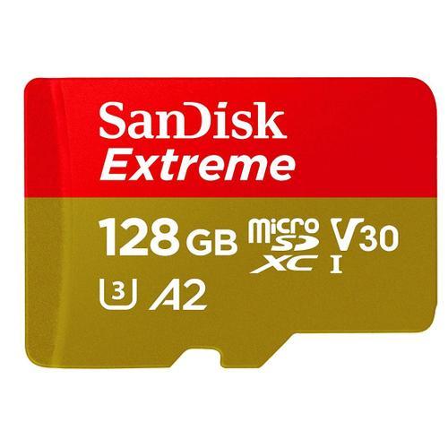 Carte Mémoire microSDXC SanDisk Extreme 128 Go + Adaptateur SD avec Performances Applicatives A2 jusqu'à 160 Mo/s, Classe 10, U3, V30