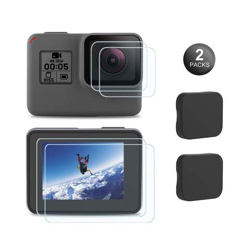 2 paquets de protecteur d'écran pour GoPro Hero 7/6/5/2018 Film de protection d'écran en verre trempé + Film de lentille en verre trempé + couvercle de lentille