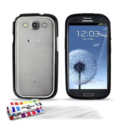 Bumper Samsung Galaxy S3 Noir Hybrid Silicone Rigide (Tpu) + 3 Films