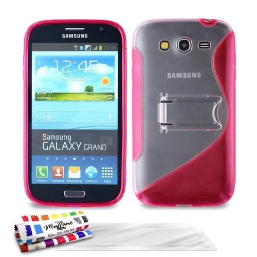 Coque Samsung Galaxy Grand - Le " S " Rose Avec Pied Silicone (Tpu) + 3 Films