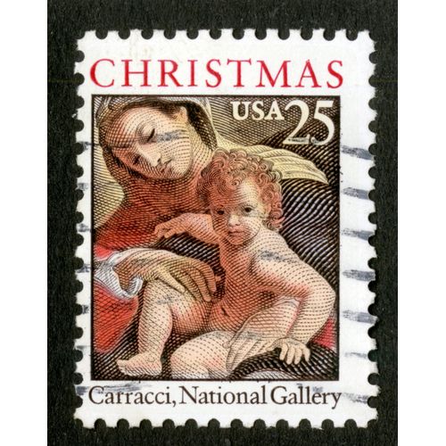 Timbre Oblitéré Usa, Christmas, Carracci, National Gallery, 25
