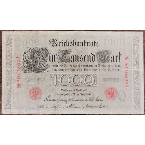 Billet Allemagne 1000 Mark 21 - 4 - 1910 / Reichsbanknote / Rouge