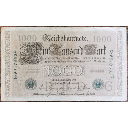 Billet Allemagne 1000 Mark 21 - 4 - 1910 / Reichsbanknote / Vert