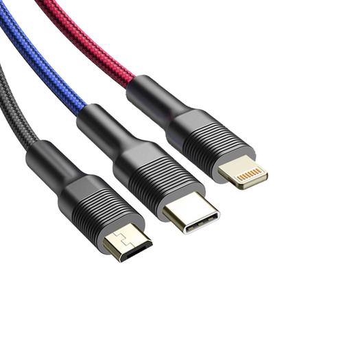 Câble 3 en 1 Lightning USB Type C Micro-USB Multi-embout Charge 2.4A Ipipoo Noir