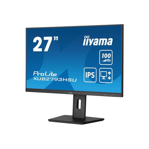 iiyama ProLite XUB2793HSU-B6 - Écran LED - 27" - 1920 x 1080 Full HD (1080p) @ 100 Hz - IPS - 250 cd/m² - 1000:1 - 1 ms - HDMI, DisplayPort - haut-parleurs - noir mat