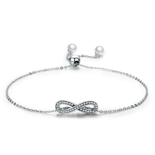 Bracelet Femme Infini Orné De Cristal De Swarovski, Perle Et Argent 925 - Crystal Pearl Cry C2116 J Ajustable