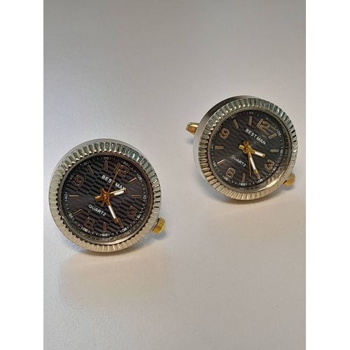 Boutons De Manchettes Montre À Pile Qui Donne L'heure De Couleurs Gris Foncé Et Doré Pour De L'originalité Et Du Style ...