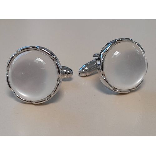 Boutons De Manchettes Disque Avec Verre De Couleurs Argent Et Blanc Pour Du Style Et De L'élégance ...