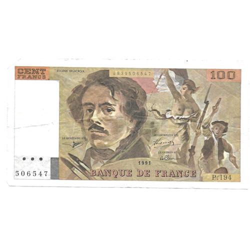 Billet 100 Francs Eugène Delacroix 1991 (P.194) Banque De France (3)