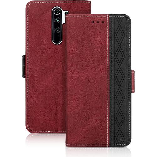 Vaitasy Coque Xiaomi Redmi 9, Haute Qualité Cuir Pu Étui Avec Fente Pour Carte Fonction Support Housse Magnétique Coque Compatible Avec Redmi 9, Rouge