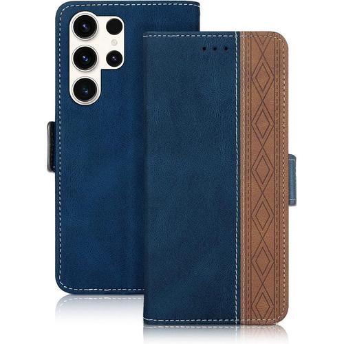 Vaitasy Coque Samsung Galaxy S23 Ultra 5g, Haute Qualité Cuir Pu Étui Avec Fente Pour Carte Fonction Support Housse Magnétique Coque Compatible Avec Galaxy S23 Ultra, Bleu