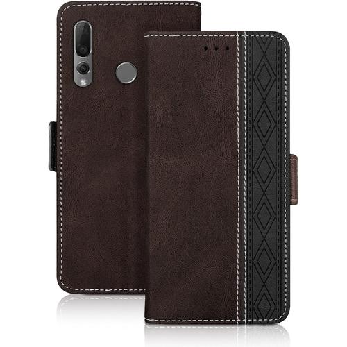 Vaitasy Coque Huawei P Smart Z/ Y9 Prime 2019, Haute Qualité Cuir Pu Étui Avec Fente Pour Carte Fonction Support Housse Magnétique Coque Compatible Avec Huawei Y9 Prime 2019, Brun