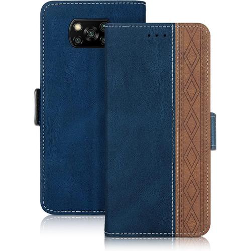 Vaitasy Coque Xiaomi Poco X3 Nfc/Poco X3/ Poco X3 Pro, Haute Qualité Cuir Pu Étui Avec Fente Pour Carte Fonction Support Housse Compatible Avec Poco X3 Nfc/Poco X3/ Poco X3 Pro, Bleu