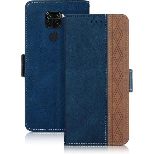 Vaitasy Coque Xiaomi Redmi Note 9 4g, Haute Qualité Cuir Pu Étui Avec Fente Pour Carte Fonction Support Housse Magnétique Coque Compatible Avec Redmi Note 9 4g, Bleu