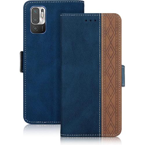 Vaitasy Coque Xiaomi Redmi Note 10 5g, Haute Qualité Cuir Pu Étui Avec Fente Pour Carte Fonction Support Housse Magnétique Coque Compatible Avec Xiaomi Poco M3 Pro, Bleu