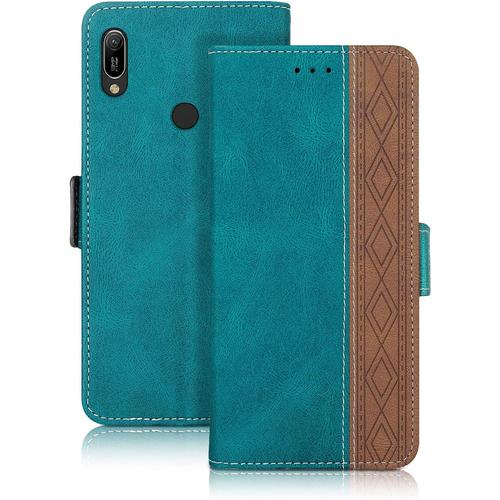 Vaitasy Coque Huawei Y6 2019/ Y6 Pro 2019/ Honor 8a, Haute Qualité Cuir Pu Étui Avec Fente Pour Carte Fonction Support Housse Magnétique Coque Compatible Avec Honor 8a, Vert