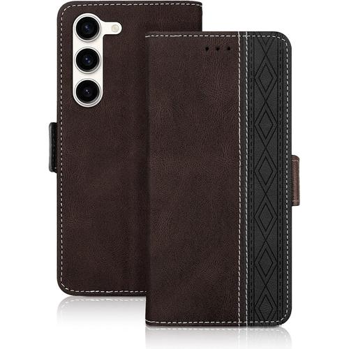 Vaitasy Coque Samsung Galaxy S23 Plus 5g, Haute Qualité Cuir Pu Étui Avec Fente Pour Carte Fonction Support Housse Magnétique Coque Compatible Avec Galaxy S23 Plus, Brun