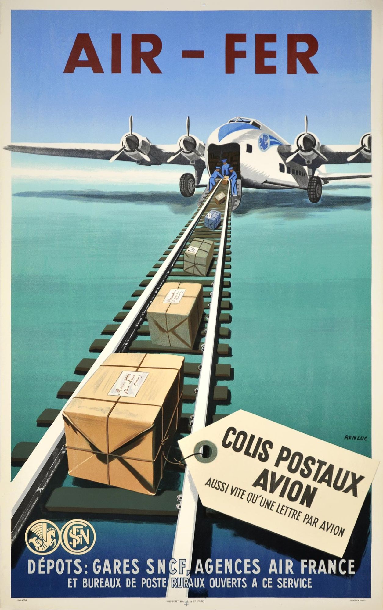 Affiche Air Fer Colis Postaux Avion