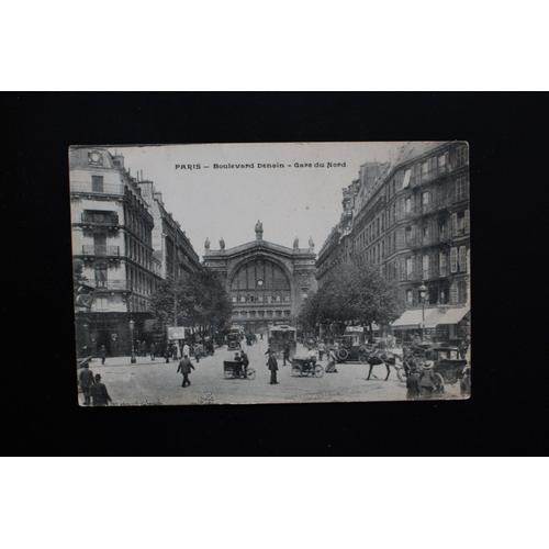 Cpa Paris - Boulevard Denain - Gare Du Nord - A Circulé - Carte Postale Animée (Circulation Sur Le Boulevard)