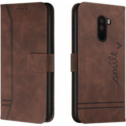 Coque Xiaomi Pocophone F1, Étui De Protection En Tpu Antichoc, Étui De Téléphone En Cuir Pu Magnétique Flip Folio Étui En Cuir Porte-Cartes Couvertur