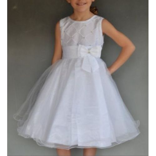 Mariage Robe Blanche Bustier Brodé Perles Nervures De Satin Jupons De Tulle Brillant Rubans Ceinture Roses 4 Ans Fillette Ceremonie Enfant Petite Fille D Honneur Princesse Tourne Tenue Chic Fete