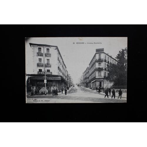 Cpa Béziers - Avenue Gambetta (Grand Hôtel Terminus, Restaurant Donnadieu, Publicité Ameublement Bel) - A Circulé - Carte Postale Ancienne Animée