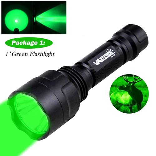 without battery Lampe de poche de chasse à LED verte, torche à mode Dul1, lanterne aste USB, alimenté par batterie 600, 350LM, 800-18650 verges, gamme C8 ""Nipseyteko""