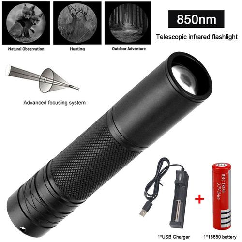 850nm With Battery Lampe de poche infrarouge à mise au point réglable, torche de chasse IR zoomable, lumière d'arme de rayonnement infrarouge, reviede vision nocturne, 850nm, 940nm ""Nipseyteko""