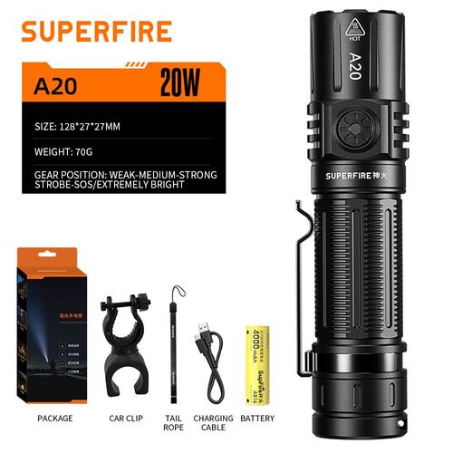 A20-4000mAh-Car Clip Lampe de poche SUPERFIRE A20 SST40 1700strada EDC avec fonction mémoire, torche aste USB-C 21700 LED 5 mode lanterne pour le camping ""Nipseyteko""