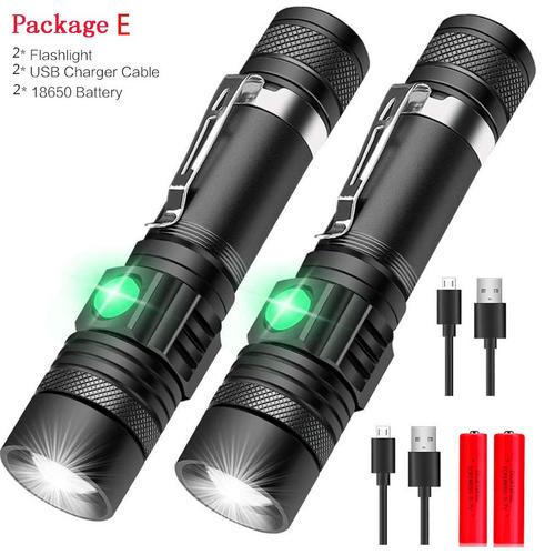 2 Pcs T6-8000 Lumen Pocketman-Lampes De Poche Led Rechargeables Par Usb, Torche De Vélo, Lampe De Poche Extérieure Étanche, Torche N'aime ""Nipseyteko""