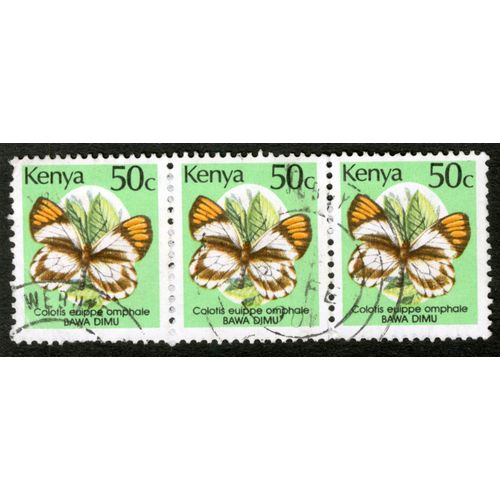 Trois Timbres Oblitérés Kenya, Colotis Euippe Omphale, Bawa Dimu, 50c