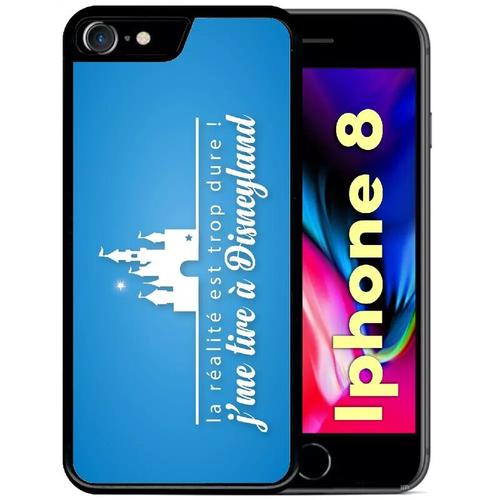 Coque Pour Iphone 8 - La Realite Est Tropdure Jme Tire A Disney Fond Turquoise - Noir