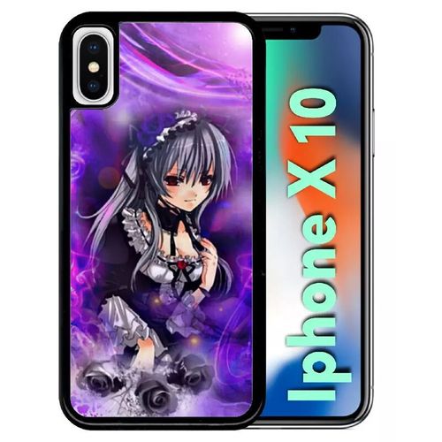 Coque Pour Iphone X - Manga Fille Violet - Noir