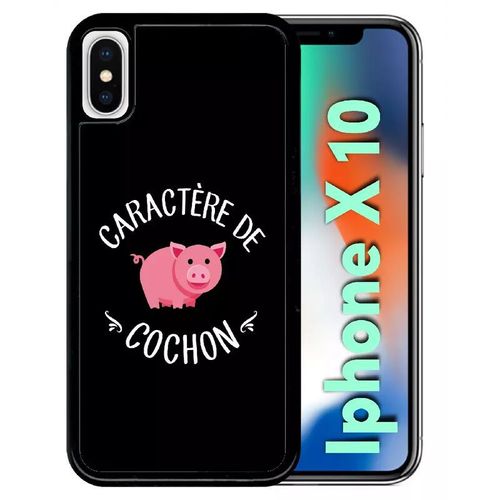 Coque Pour Iphone X - Caractere De Cochon Fond Noir - Noir