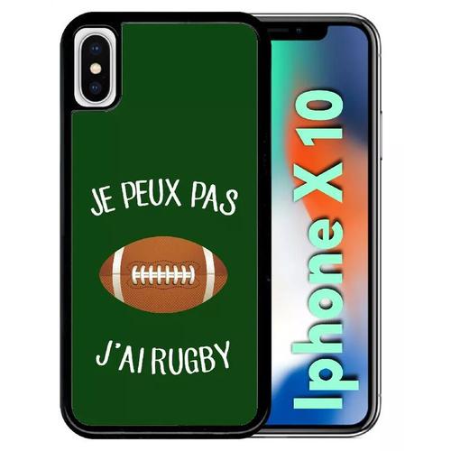 Coque Pour Iphone X - Je Peux Pas J Ai Rugby Ballon Fond Vert - Noir