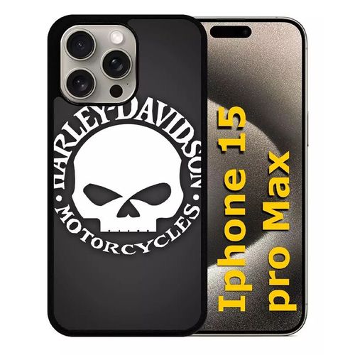 Coque Pour Iphone 15 Pro Max - Harley Davidson Motors Tete - Silicone - Noir