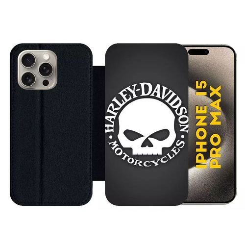 Etui À Rabat Pour Iphone 15 Pro Max - Harley Davidson Motors Tete - Silicone - Noir