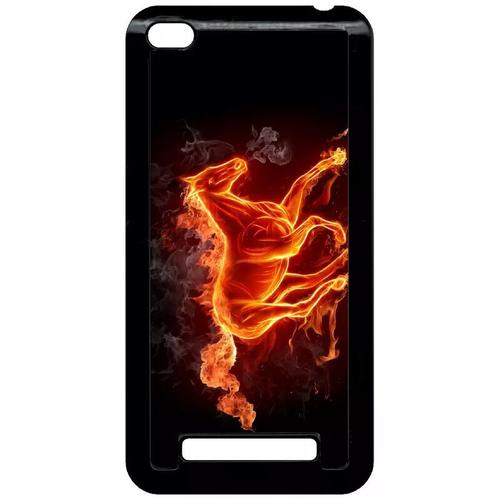 Coque Pour Xiaomi Redmi 4a - Cheval En Feu - Noir