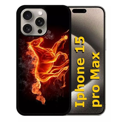 Coque Pour Iphone 15 Pro Max - Cheval En Feu - Silicone - Noir