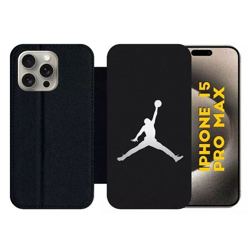 Etui À Rabat Pour Iphone 15 Pro Max - Michael Jordan Logo Gris - Silicone - Noir
