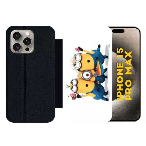 Etui À Rabat Pour Iphone 15 Pro Max - Les Minions Font La Fête - Silicone - Noir