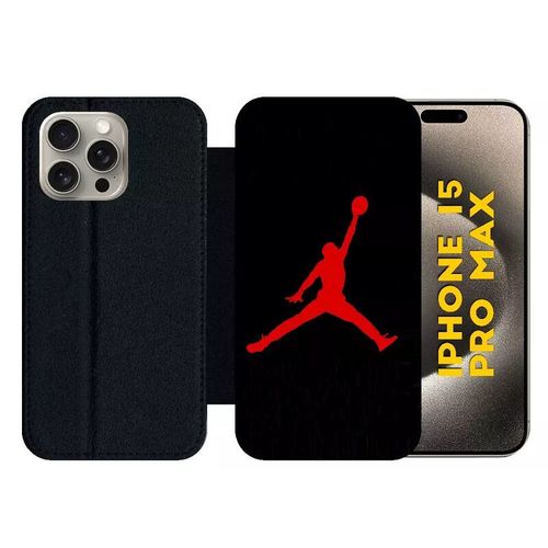 Etui À Rabat Pour Iphone 15 Pro Max - Jordan 23 Logo Rouge - Silicone - Noir