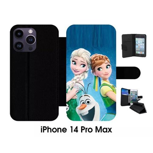 Etui À Rabat Pour Iphone 14 Pro Max - La Reine Des Neiges - Simili-Cuir - Noir