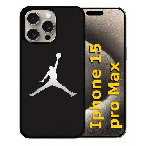 Coque Pour Iphone 15 Pro Max - Michael Jordan Logo Gris - Silicone - Noir