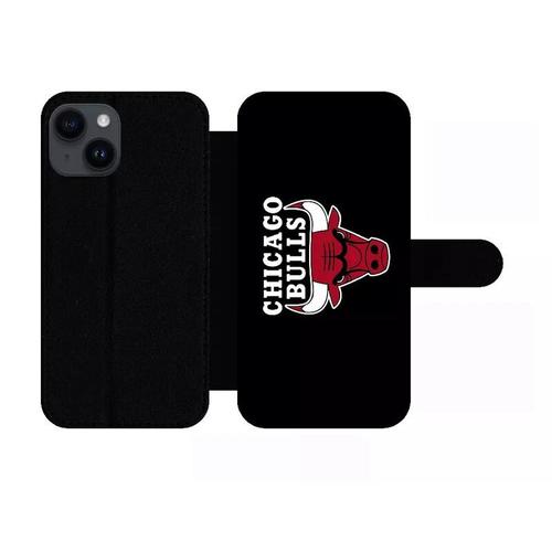 Etui À Rabat Pour Iphone 14 - Chicago Bulls Nba - Simili-Cuir - Noir