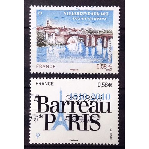 Barreau De Paris 0,58 (N° 4512) + Villeneuve-Sur-Lot - Le Vieux Pont 0,58 (N° 4513) Obl - France Année 2010 - N26039