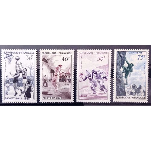 Série Sports De 1956 - Impeccables 1072 Basket-Ball + 1073 Pelote Basque + 1074 Rugby + 1075 Alpinisme Neufs** Luxe (= Sans Trace De Charnière) - Cote 26,00 - France Année 1956 - N13740