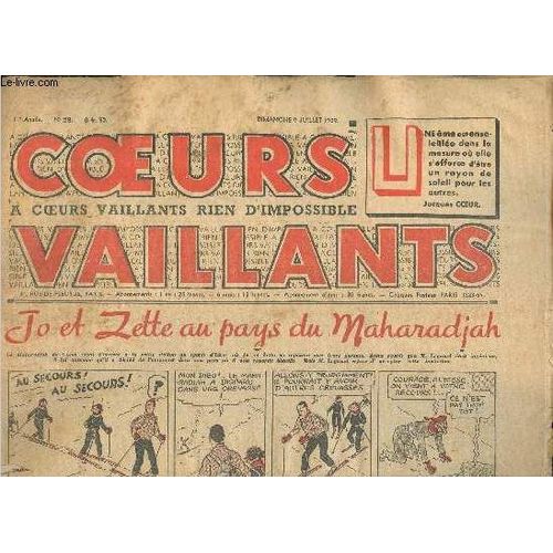 Coeurs Vaillants - Année 1939 - Hebdomadaires N°28 Et 42 - 9 Juillet 1939 Et 15 Octobre 1939 - Jim Boum Sur Le Front Par Marijac - Jo Et Zette Au Pays Du Maharadjah Par Hergé - Tintin Et Milou Par(...)