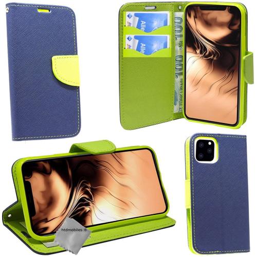 Housse Etui Coque Pochette Portefeuille Pour Apple Iphone 11 Pro Max + Film Ecran - Bleu / Vert