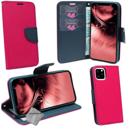 Housse Etui Coque Pochette Portefeuille Pour Apple Iphone 11 Pro Max + Verre Trempe - Rose / Bleu